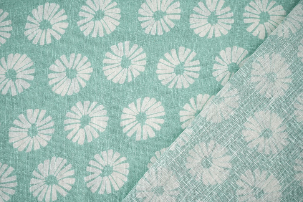 Washed Linen Flowers Mint Green