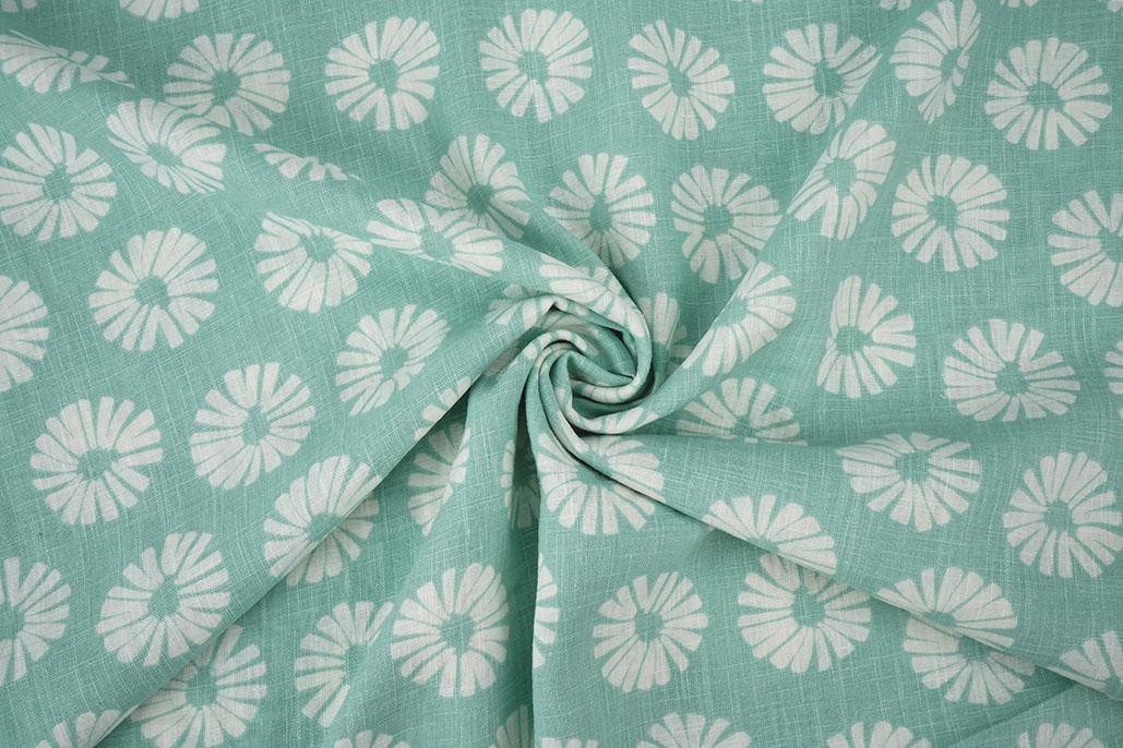 Washed Linen Flowers Mint Green