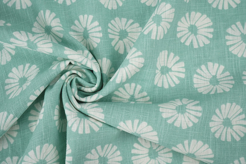 Washed Linen Flowers Mint Green