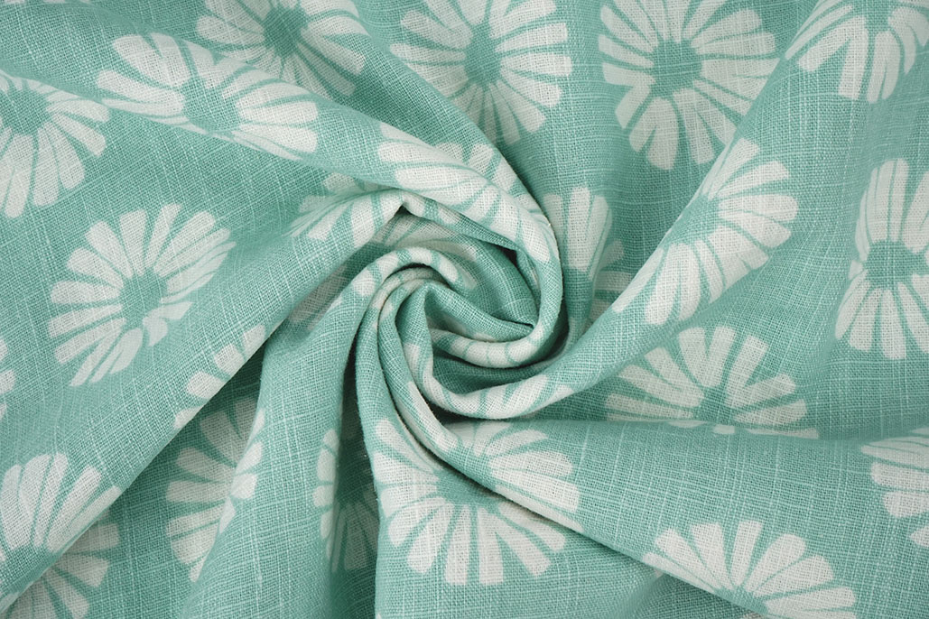 Washed Linen Flowers Mint Green