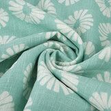 Gewassen Linnen Bloemen Mint Groen