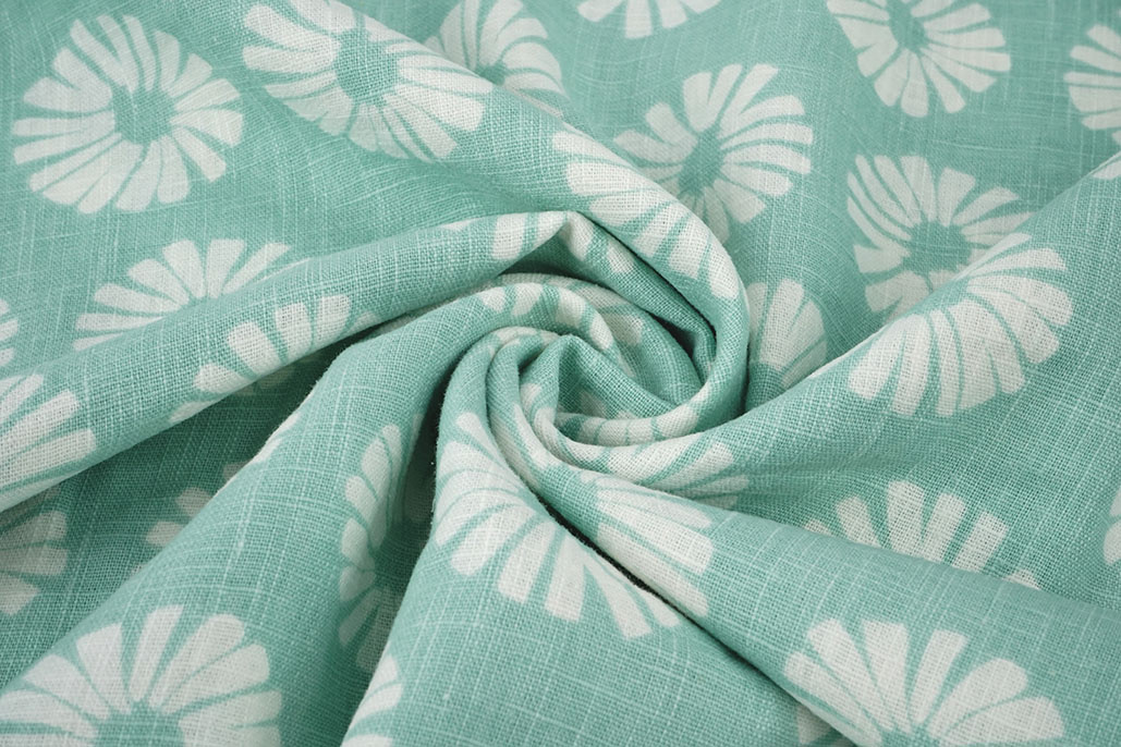 Washed Linen Flowers Mint Green
