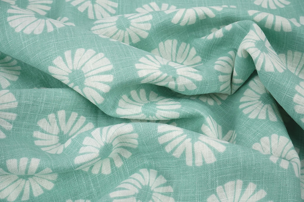 Washed Linen Flowers Mint Green