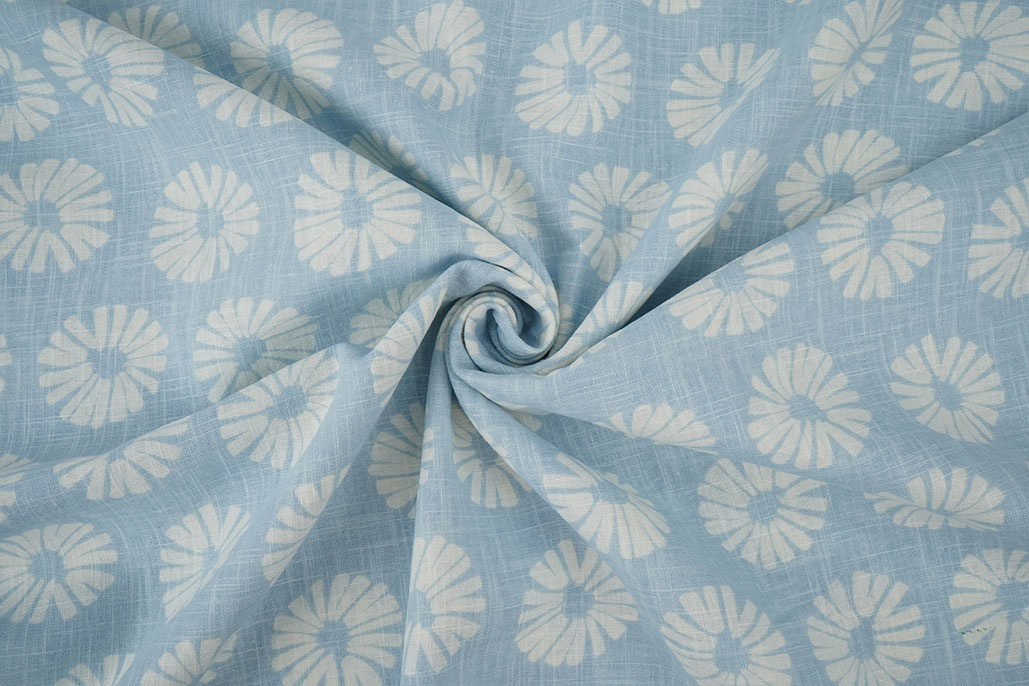 Gewassen Linnen Bloemen Licht Blauw