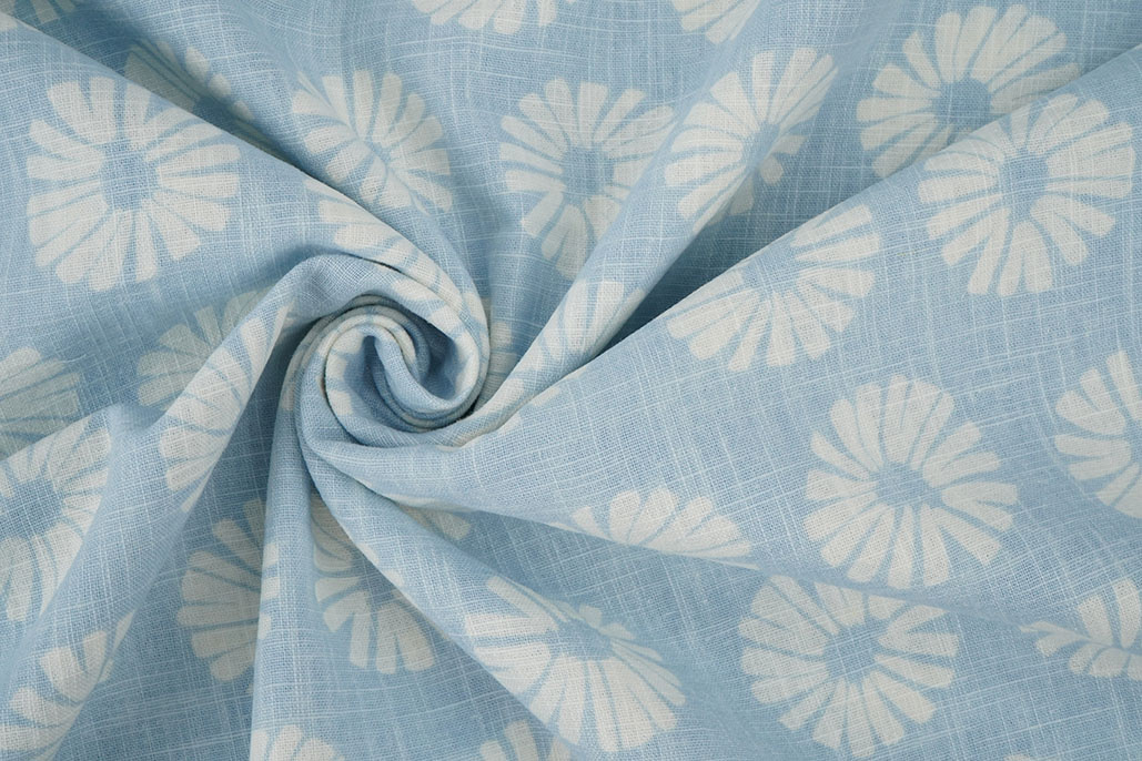 Washed Linen Flowers Light Blue