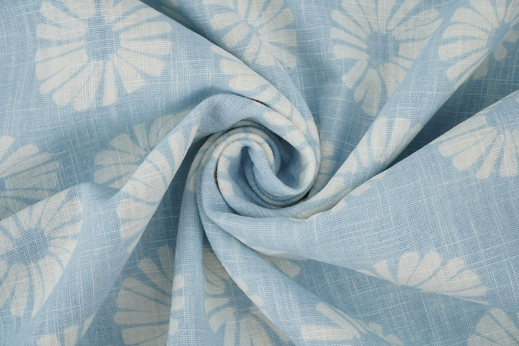 Washed Linen Flowers Light Blue
