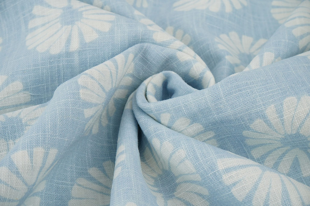 Gewassen Linnen Bloemen Licht Blauw