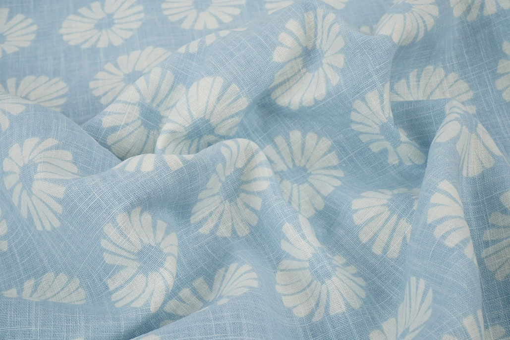Washed Linen Flowers Light Blue