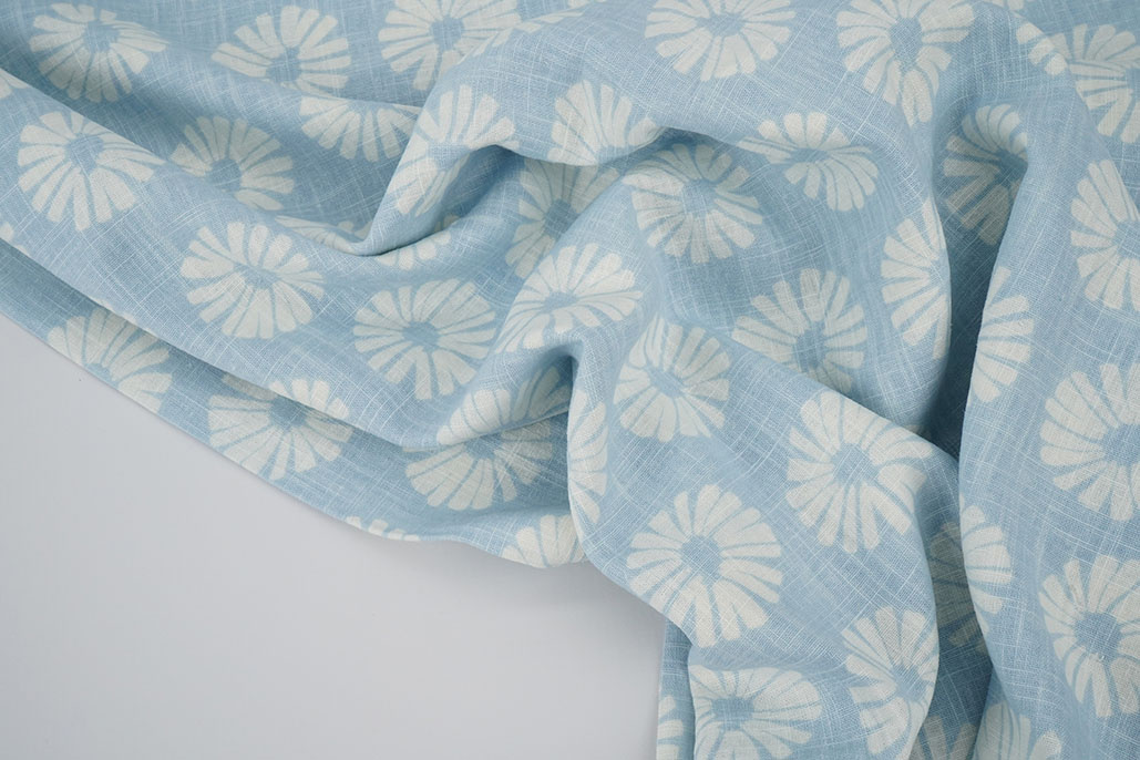 Gewassen Linnen Bloemen Licht Blauw