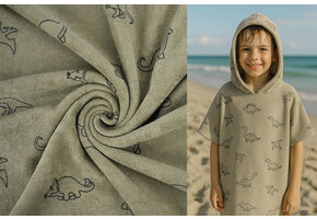 Stretch Badstof Dino's Mosgroen