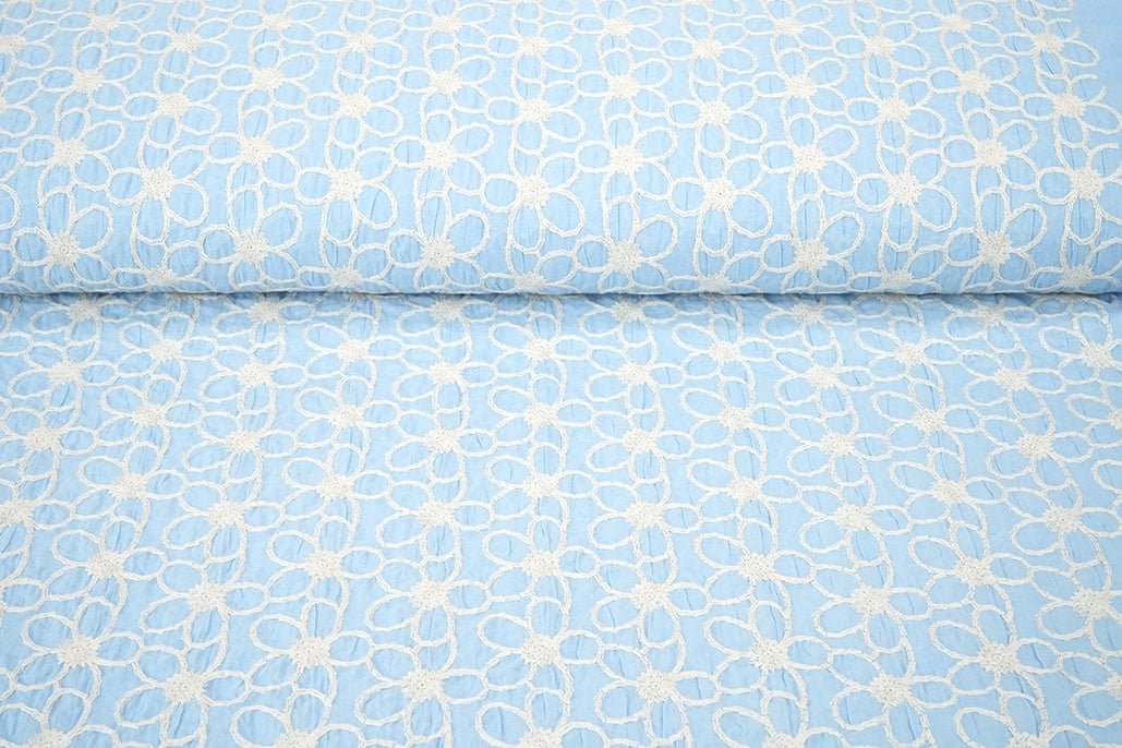 100% Katoen Geborduurd Coco Blauw