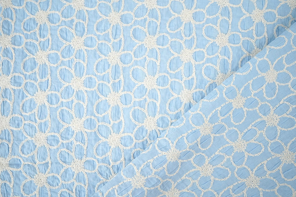 100% Katoen Geborduurd Coco Blauw