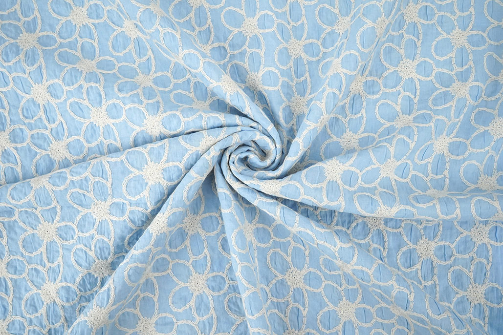 100% Katoen Geborduurd Coco Blauw