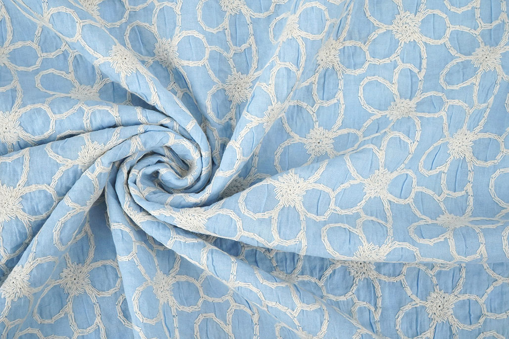 100% Katoen Geborduurd Coco Blauw