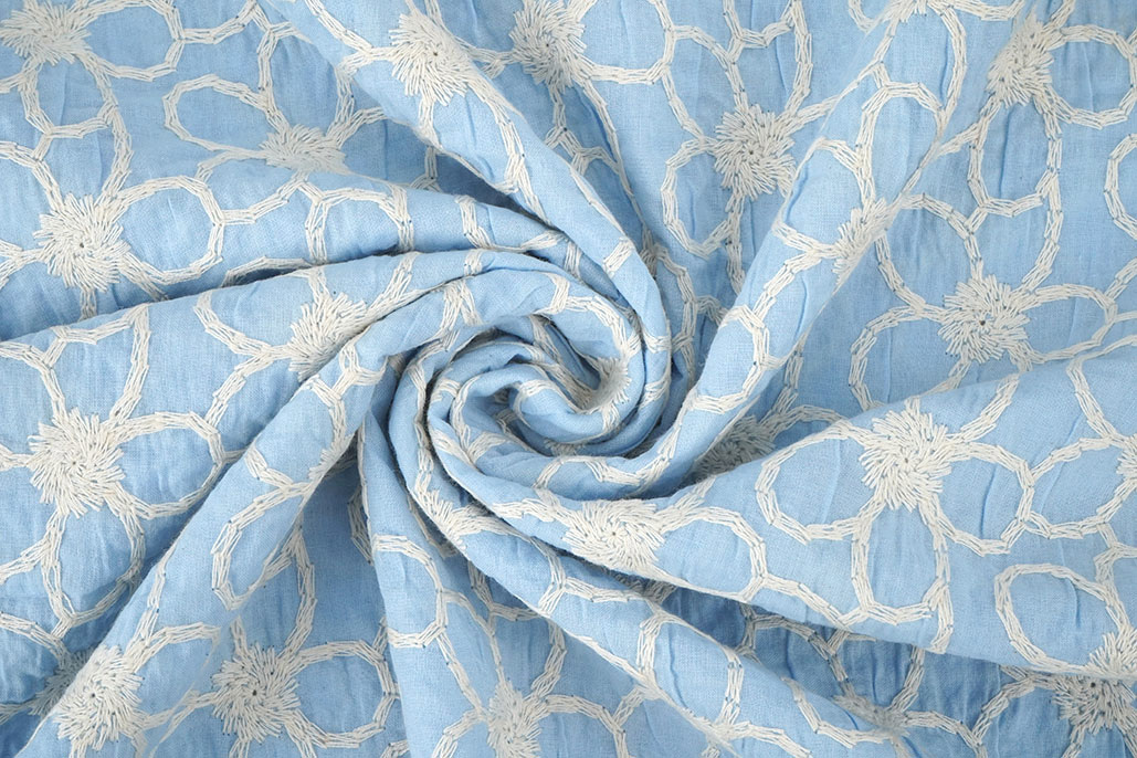 100% Katoen Geborduurd Coco Blauw