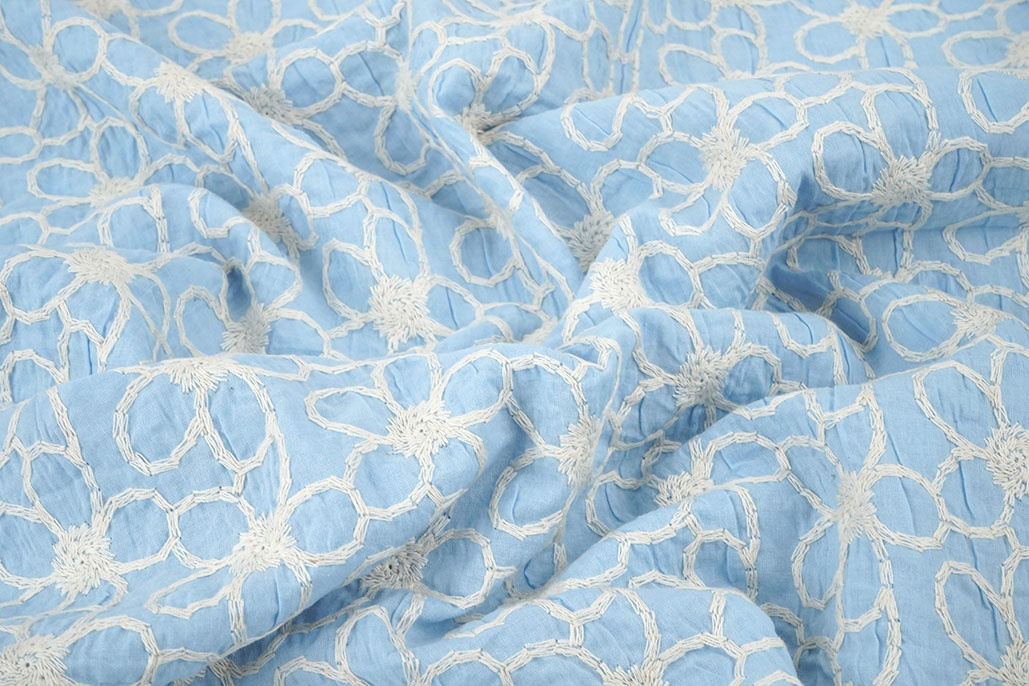 100% Katoen Geborduurd Coco Blauw