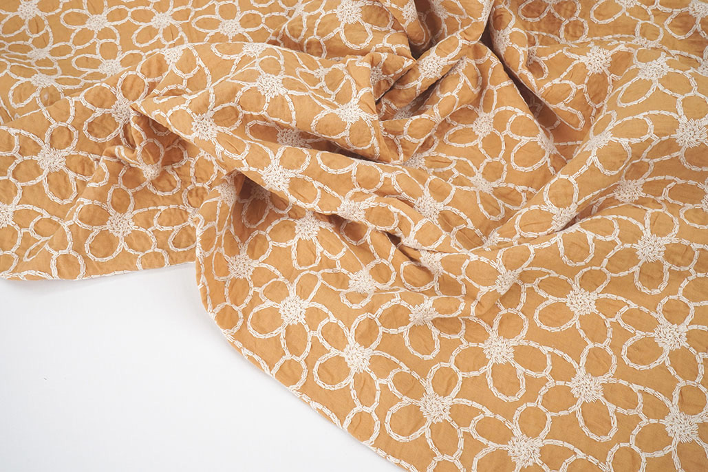100% Cotton Embroidery Coco Ocher