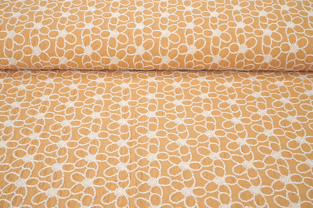 100% Cotton Embroidery Coco Ocher