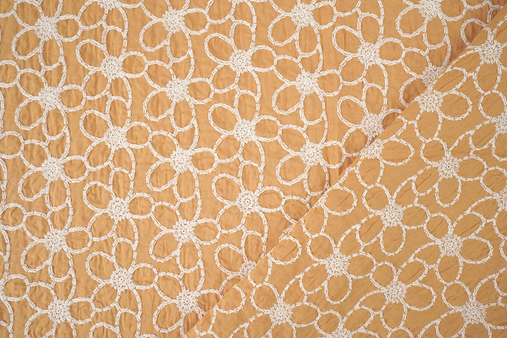 100% Cotton Embroidery Coco Ocher