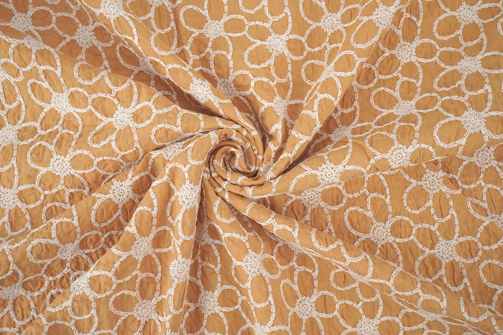 100% Cotton Embroidery Coco Ocher