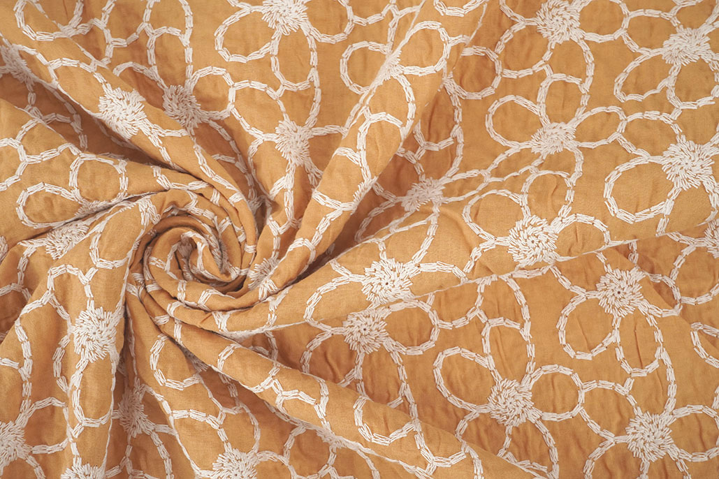 100% Cotton Embroidery Coco Ocher