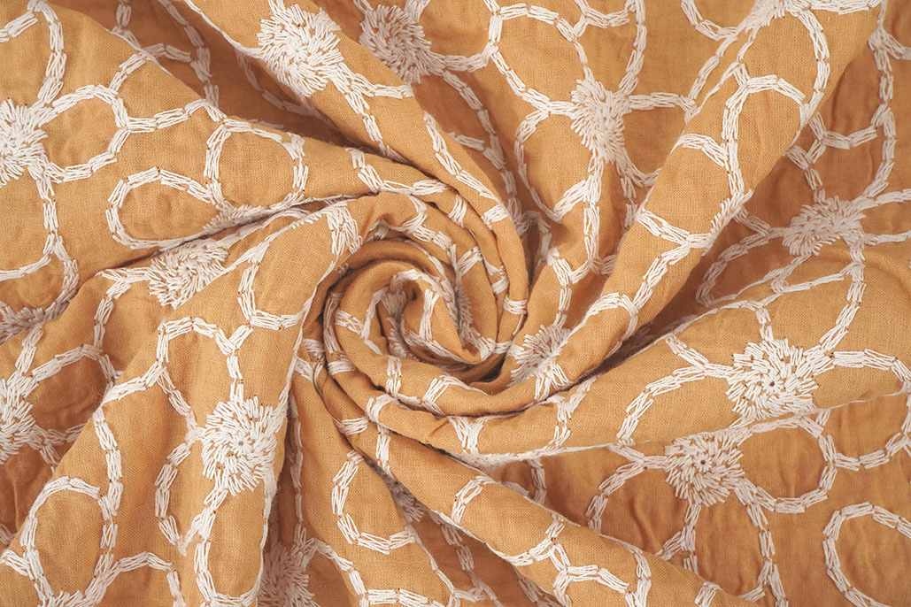 100% Cotton Embroidery Coco Ocher