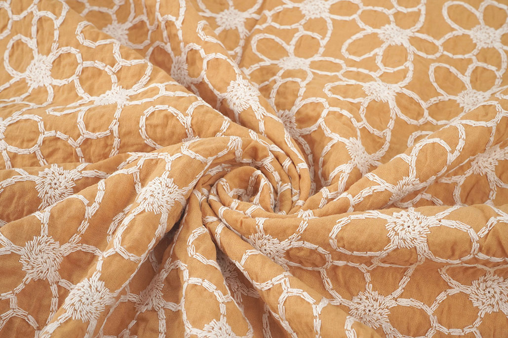 100% Cotton Embroidery Coco Ocher