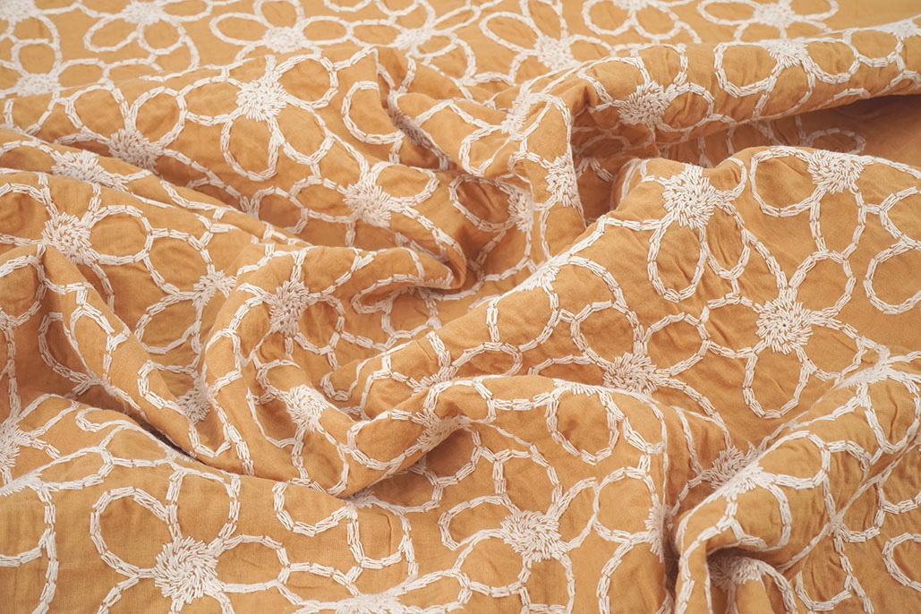 100% Cotton Embroidery Coco Ocher