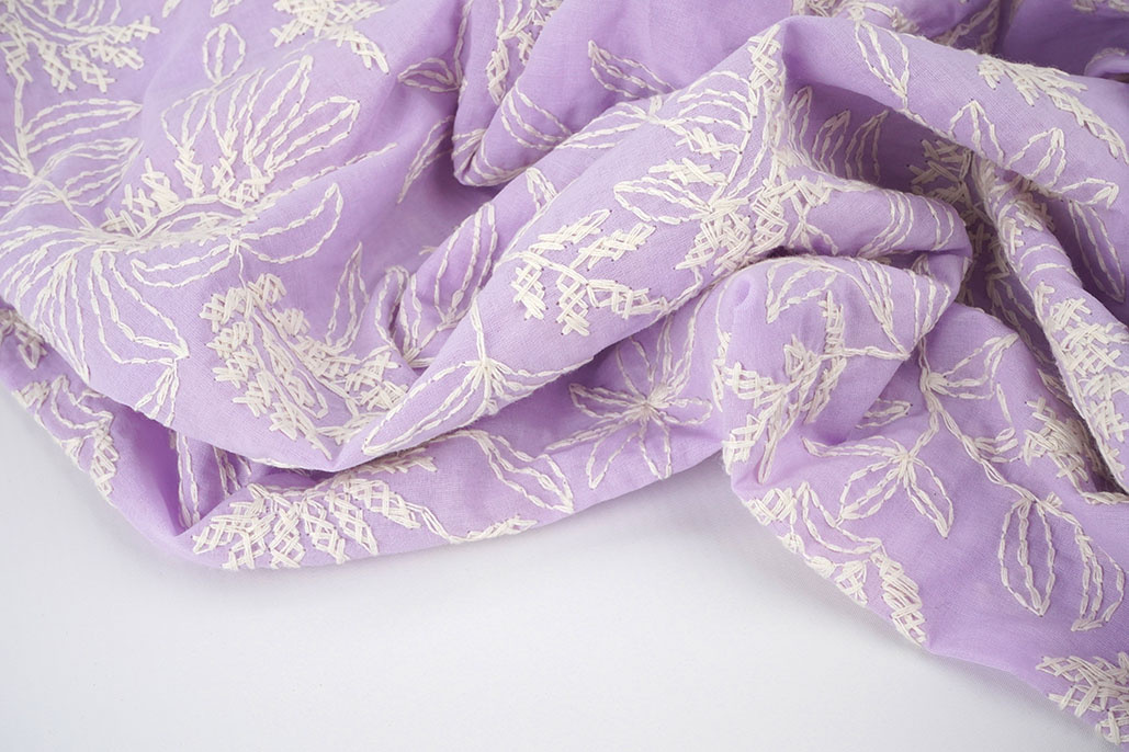 100% Cotton Embroidery Anna Lilac