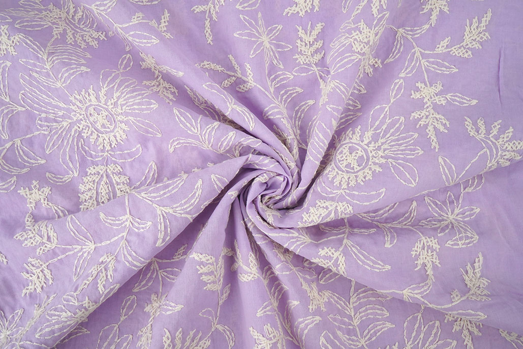 100% Cotton Embroidery Anna Lilac
