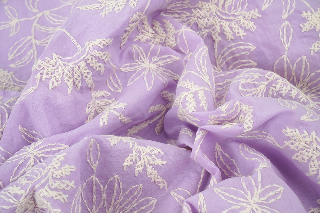 100% Cotton Embroidery Anna Lilac
