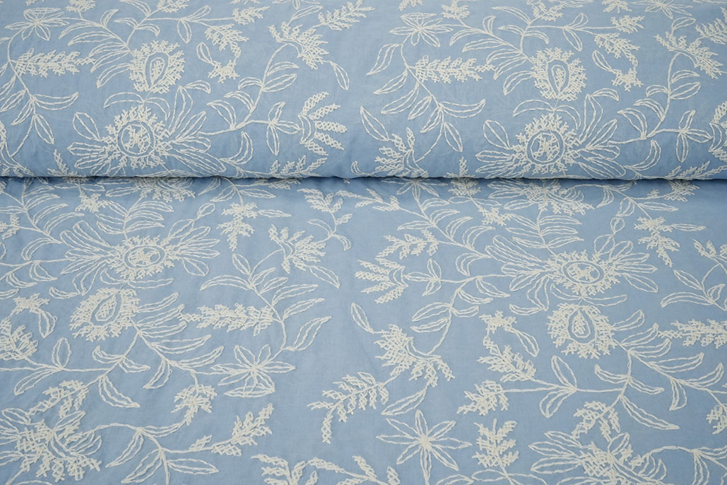 100% Baumwolle Stickerei Anna Blau