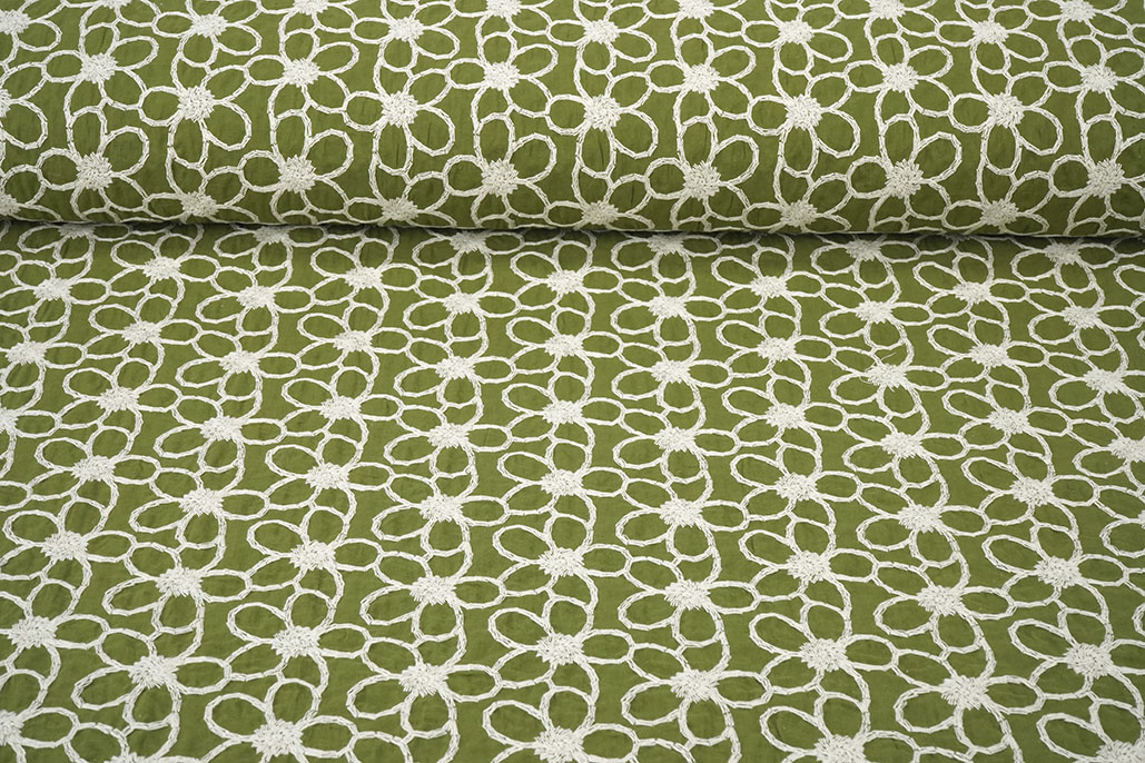 100% Cotton Embroidery Coco Moss Green