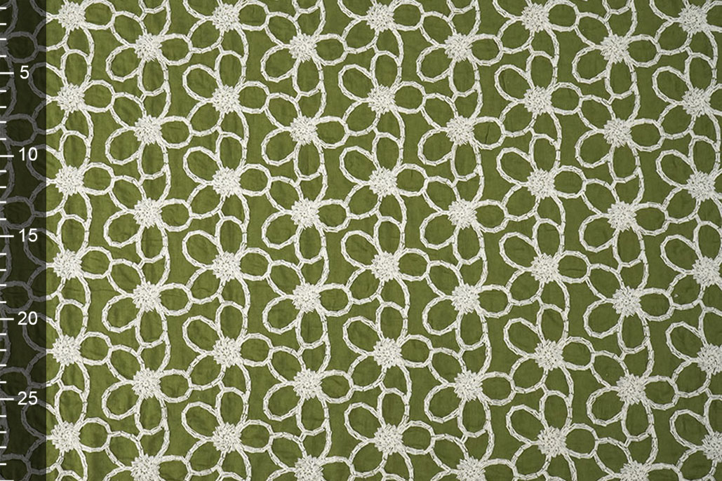 100% Cotton Embroidery Coco Moss Green
