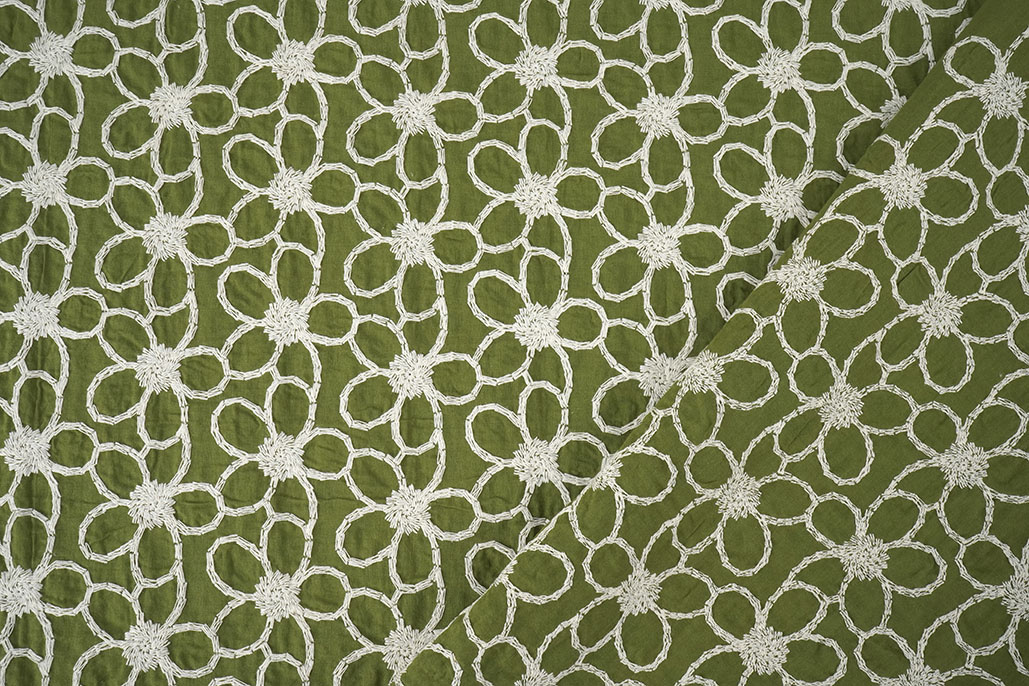 100% Cotton Embroidery Coco Moss Green