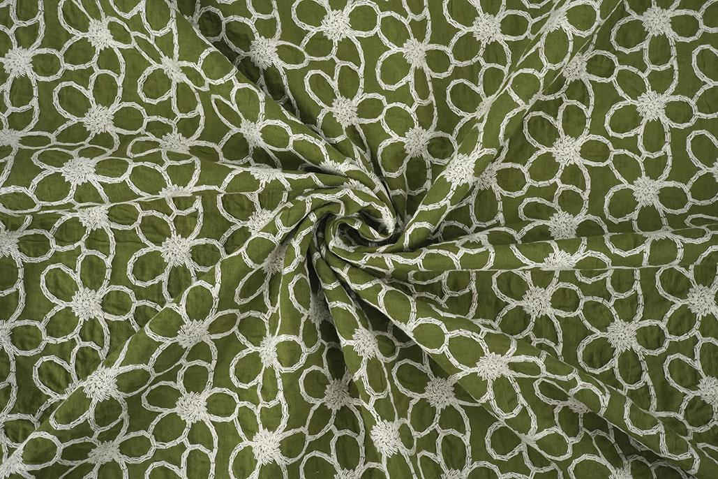 100% Cotton Embroidery Coco Moss Green