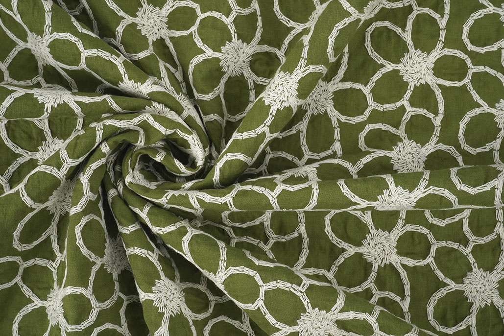 100% Cotton Embroidery Coco Moss Green
