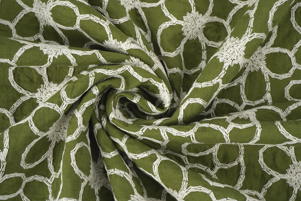 100% Cotton Embroidery Coco Moss Green
