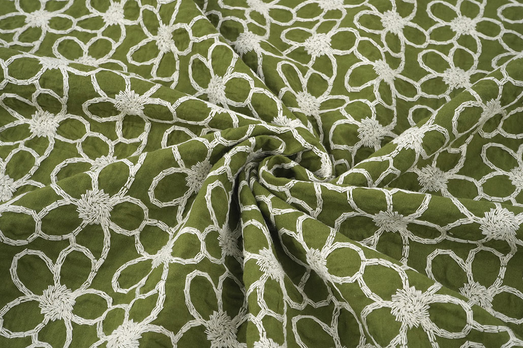 100% Cotton Embroidery Coco Moss Green