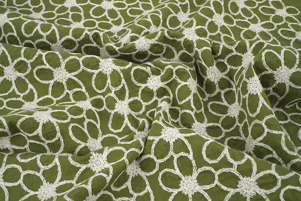 100% Cotton Embroidery Coco Moss Green
