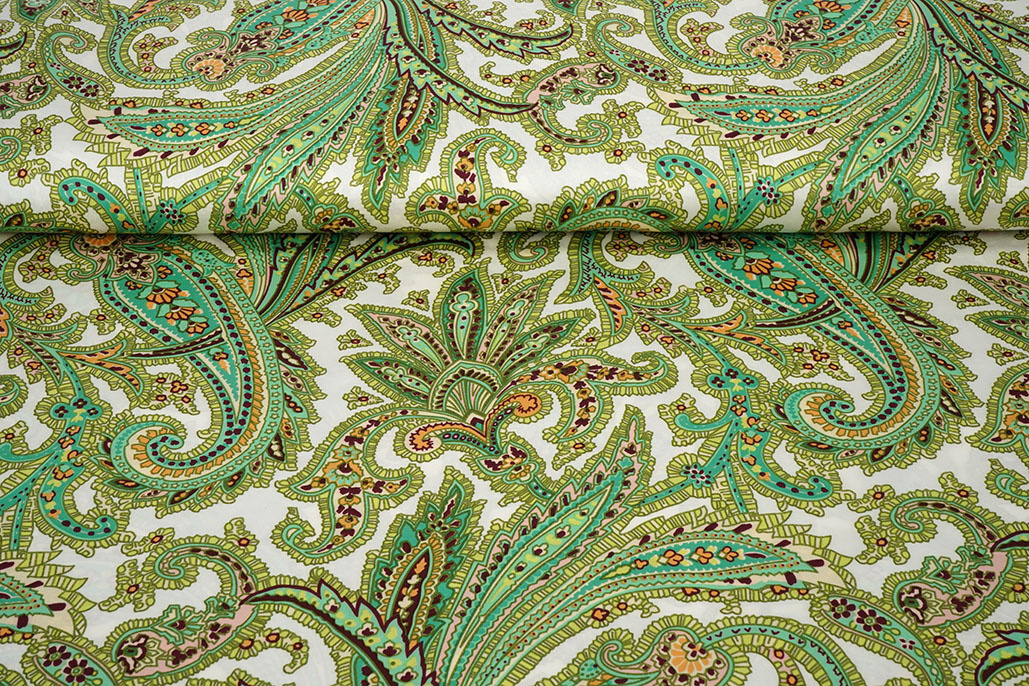 Stretch Satin Bedruckt Paisley Grün