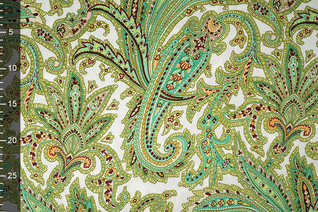Stretch Satin Printed Paisley Green