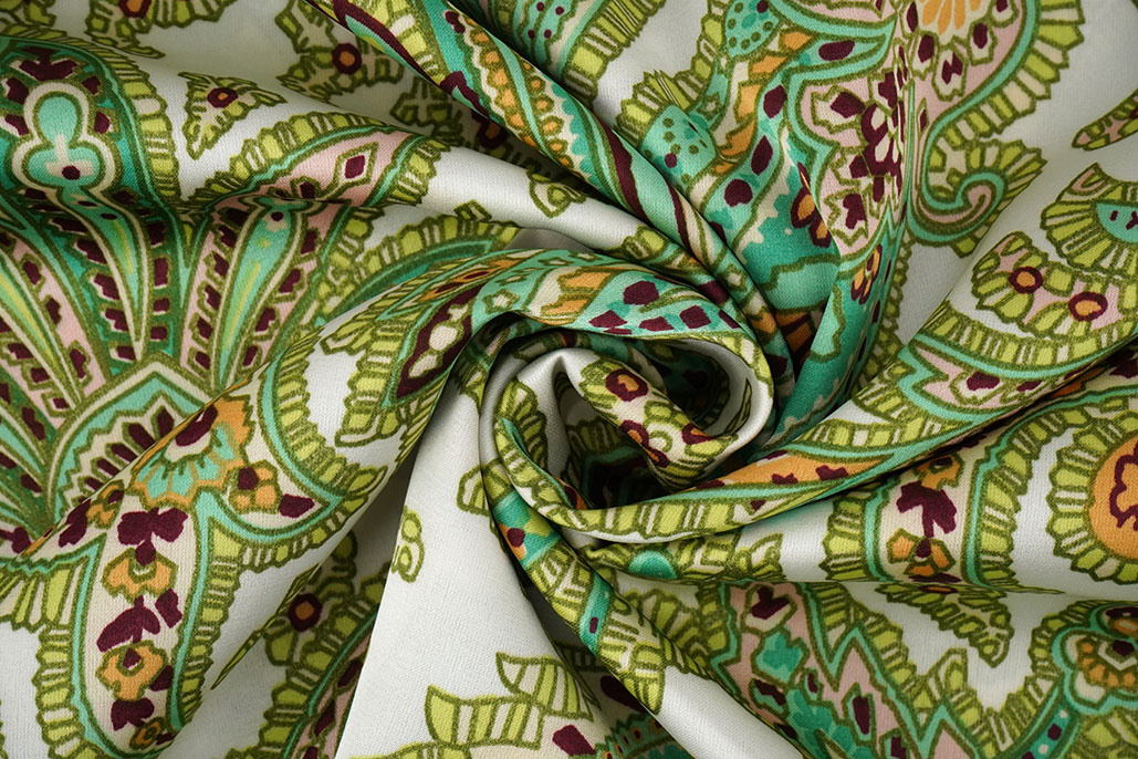 Stretch Satin Bedruckt Paisley Grün