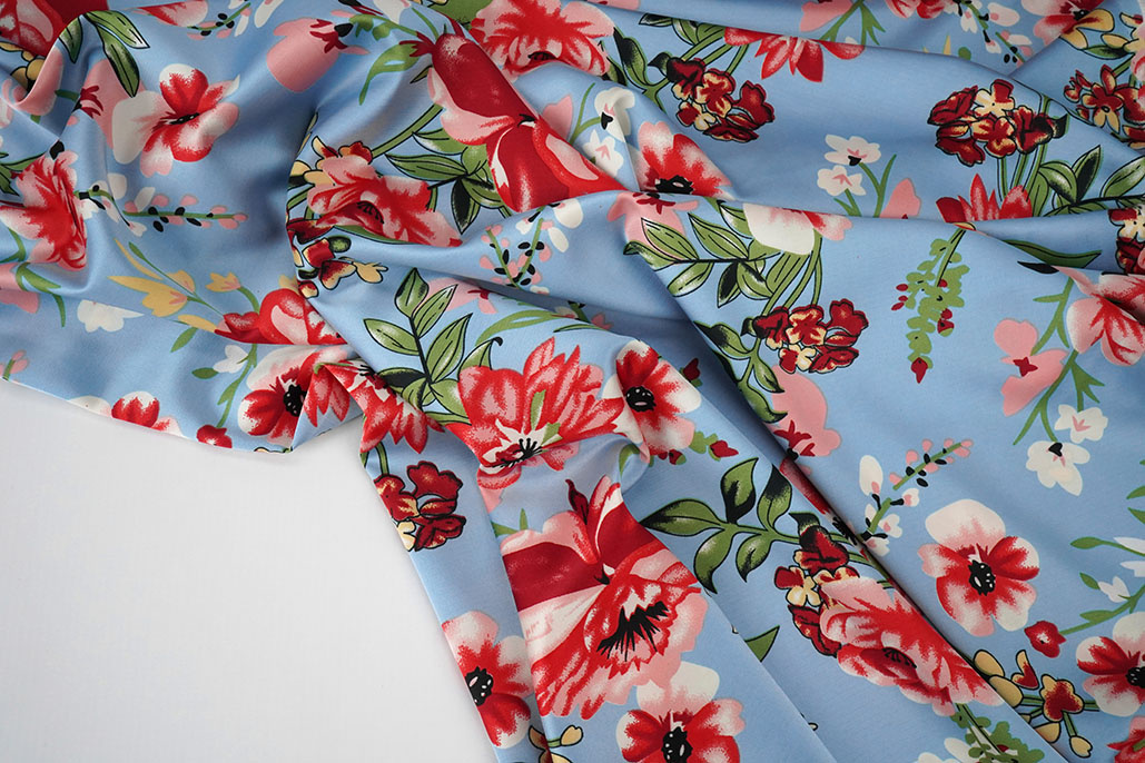 Stretch Satin Printed Flowers Miriam
