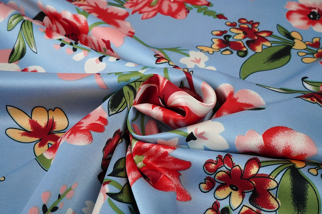Stretch Satin Printed Flowers Miriam