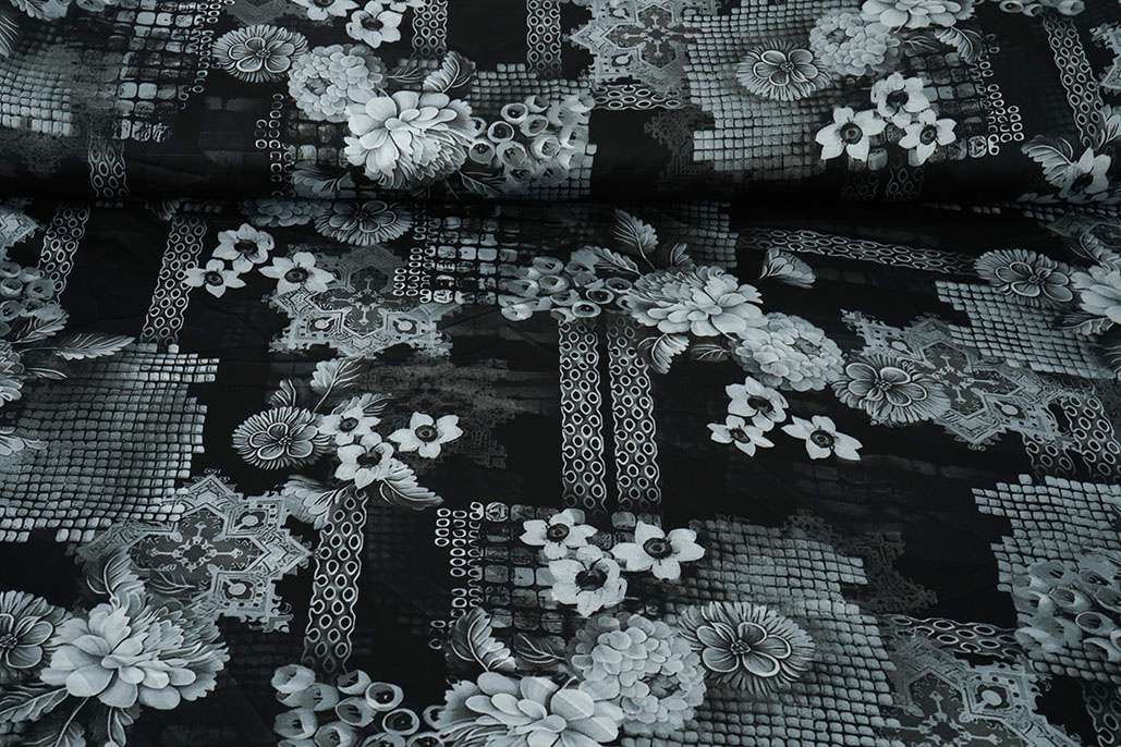 Stretch Satin Printed Flowers Satu