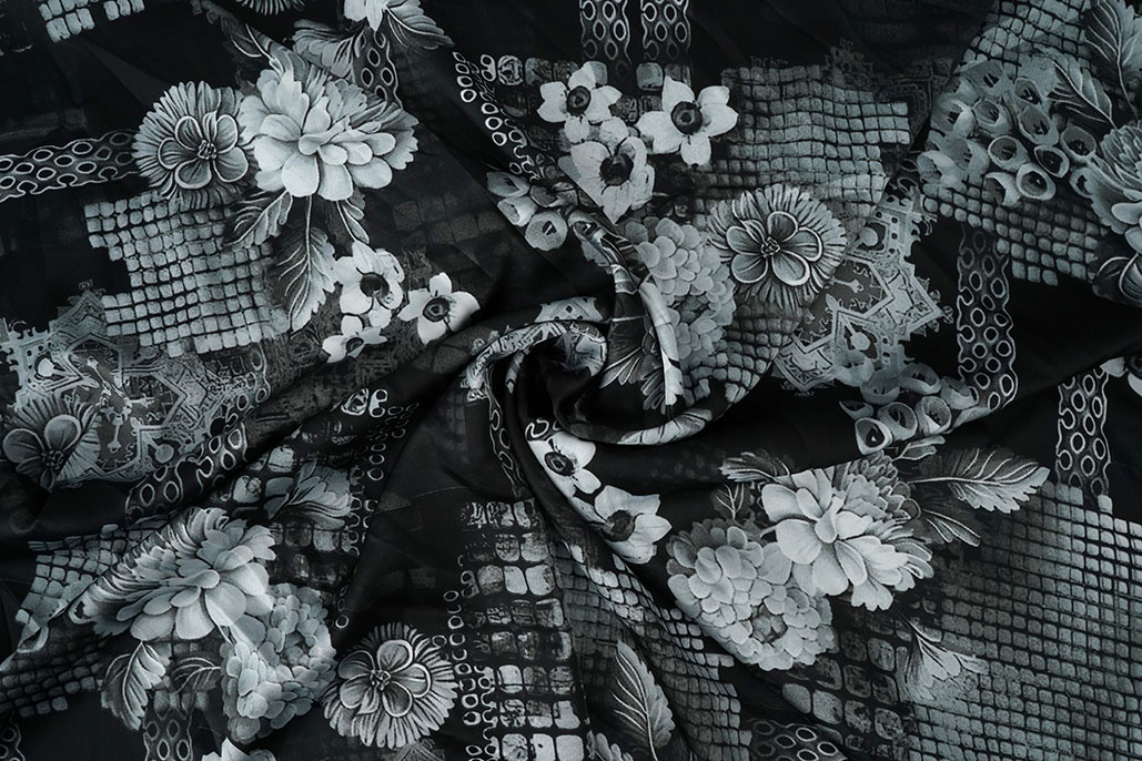 Stretch Satin Printed Flowers Satu