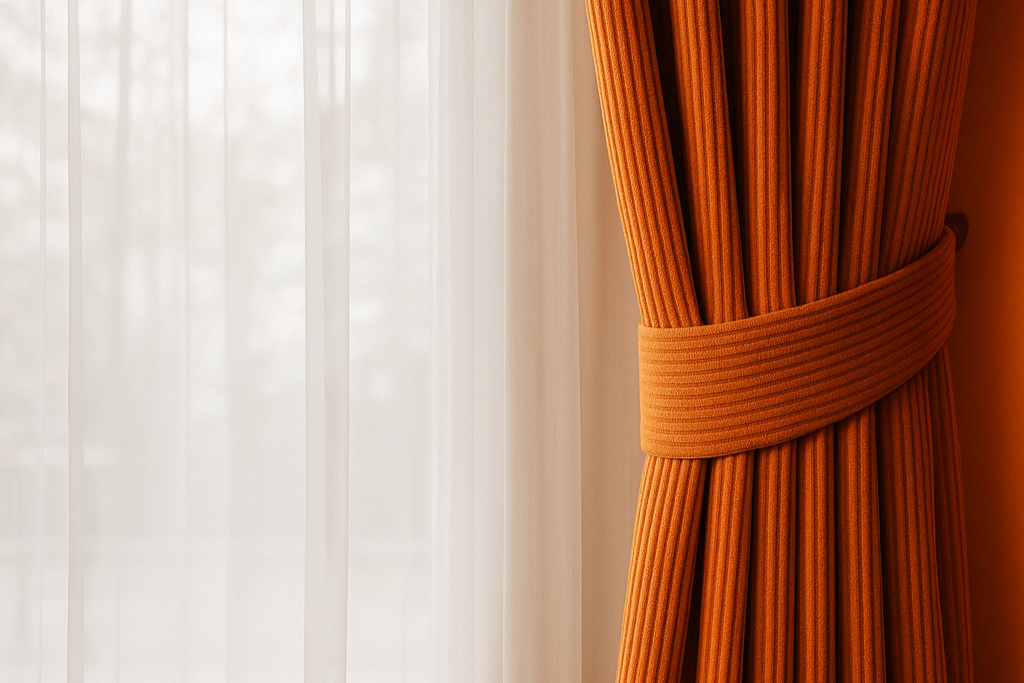 sfeervolle ruimte met een oranje gordijn