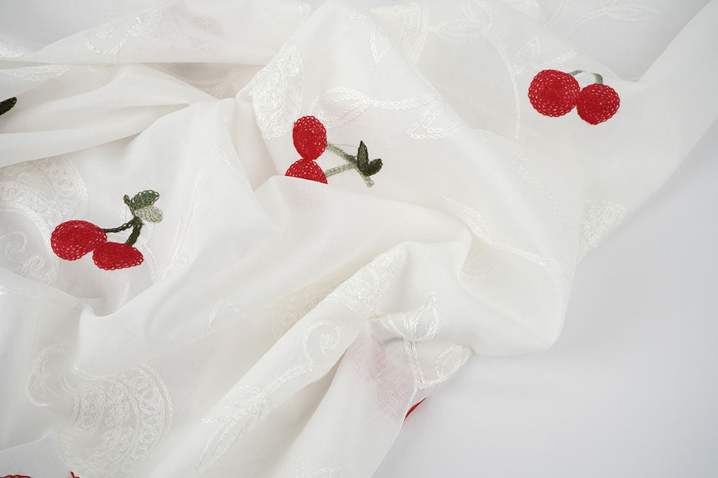 Cotton Embroidered Cherry Regina Creme