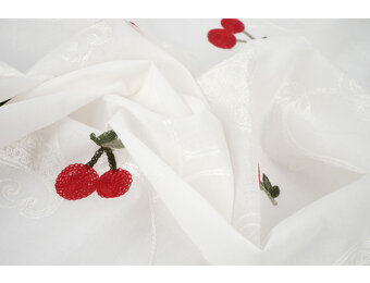 Baumwolle Bestickt Kirsche Regina Creme